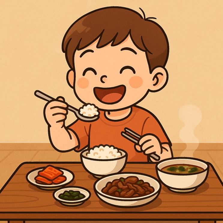 밥을 먹는 아이 일러스트