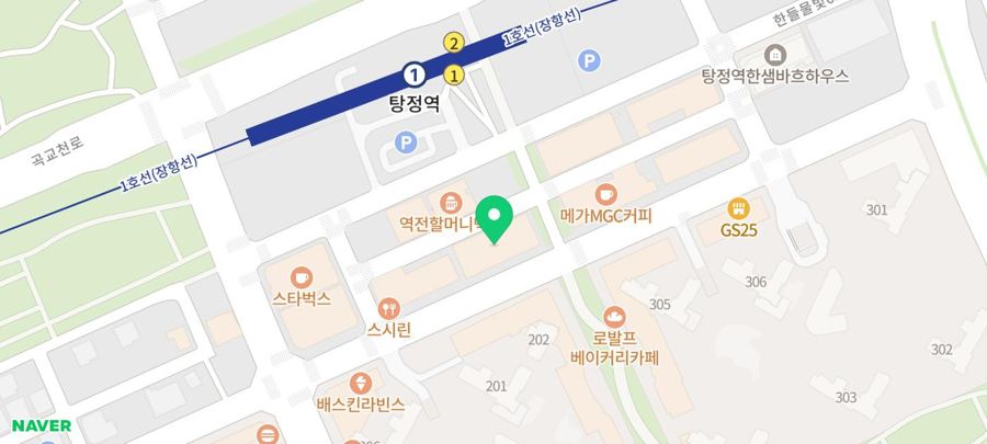 탕정역 주변 위치와 목적지를 표시한 지도