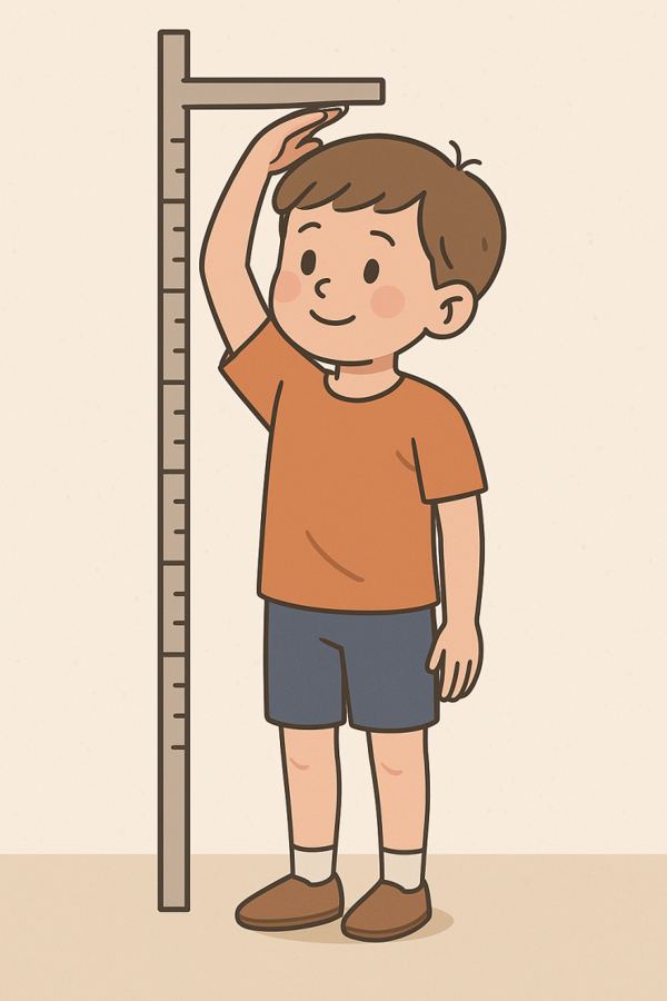 키를 재는 아이의 모습을 그린 삽화